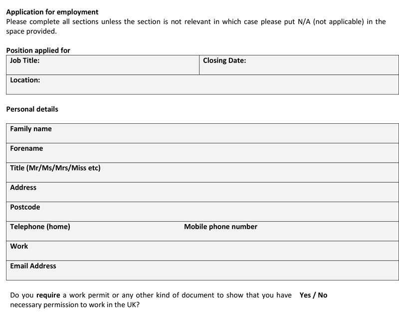 Application Form for Teacher job role